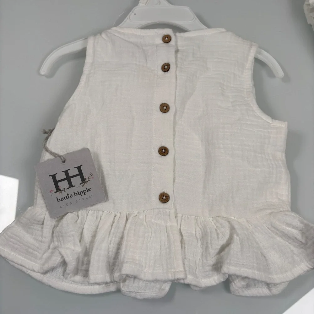 Haute Hippie Kids 3T White 3pc Set NEW Gauze Peplum Top Tiered Skirt Boho